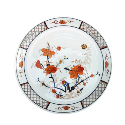 Talerz dekoracyjny z orientalnym motywem, porcelana malowana ręcznie i złocona